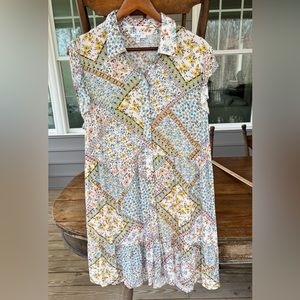 AUW Women’s Sleeveless Prairie Floral Patchwork Babydoll Dress Collar Size 1X